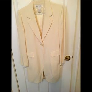 Petite-sized Long cream silky dressy jacket
